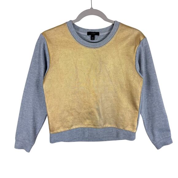 J. Crew Gold Foil Metallic Gray 3/4 Sleeve Crew Neck Sweatshirt Size XXS - Picture 3 of 7